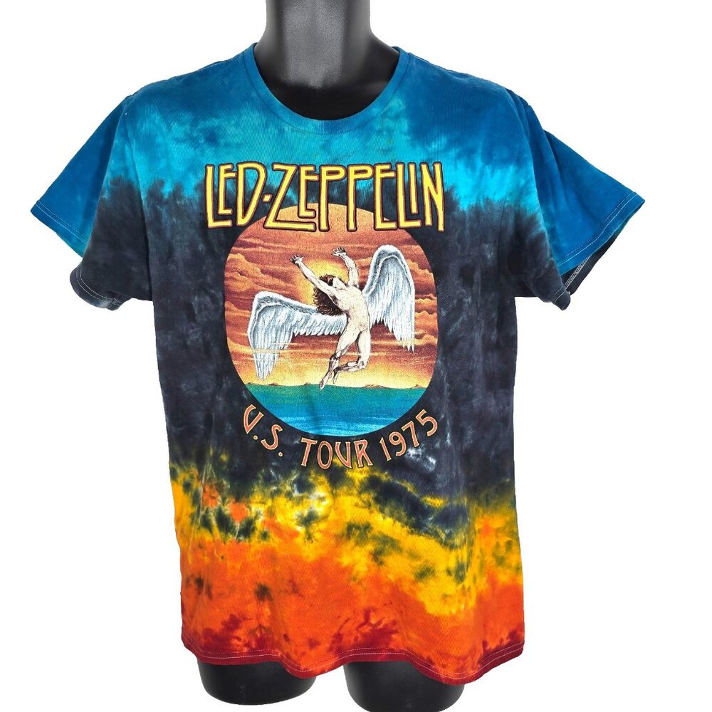 Vintage Style Led Zeppelin 1975 US Tour Tie Dye Band Tee Sz M Icarus Rock T Shir